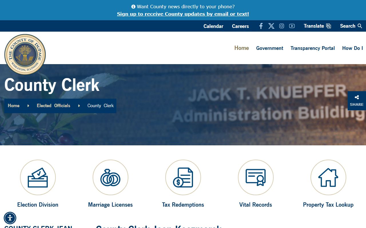 DuPage County Clerk homepage for family court records
