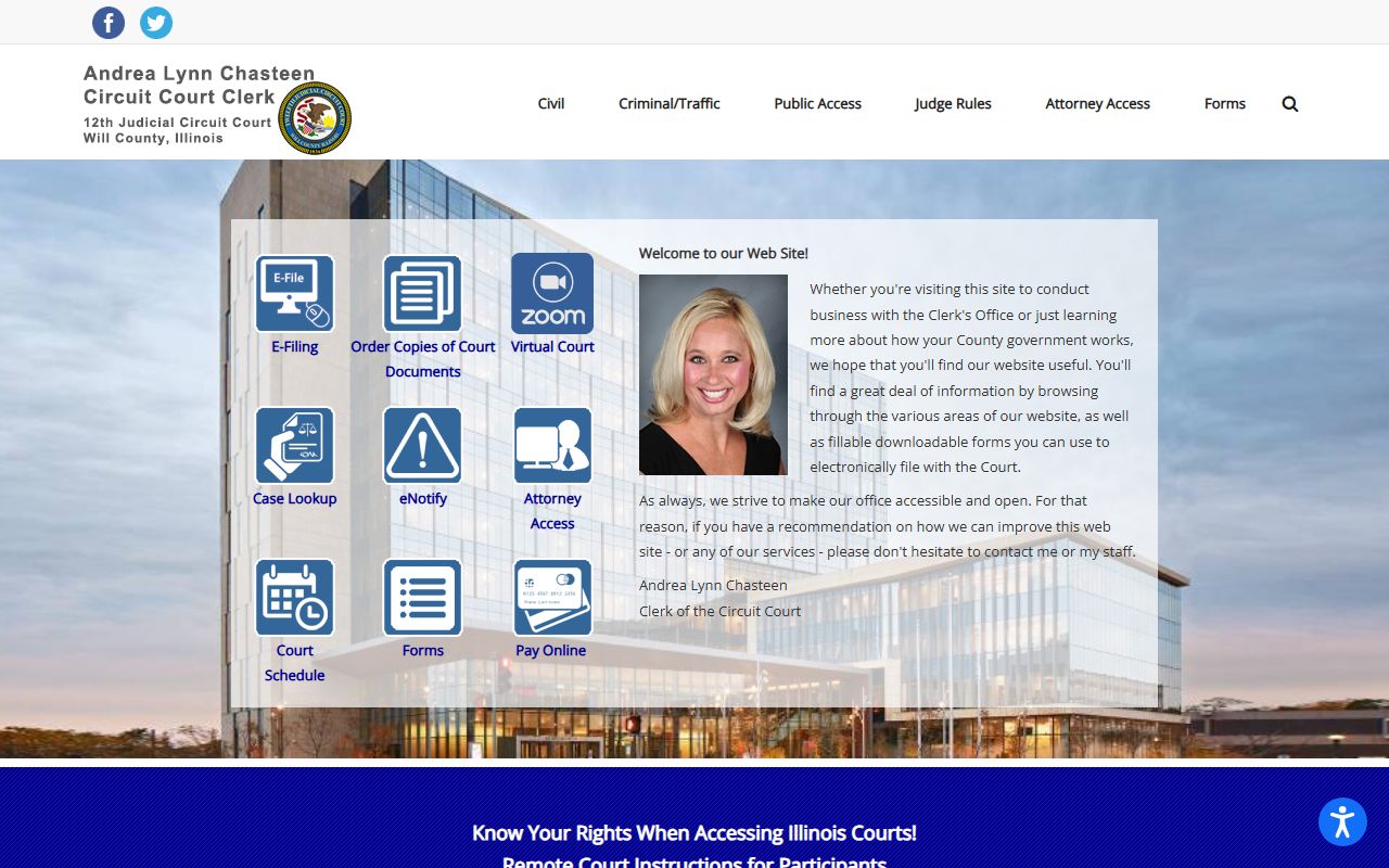 Will County Circuit Clerk homepage for family court records