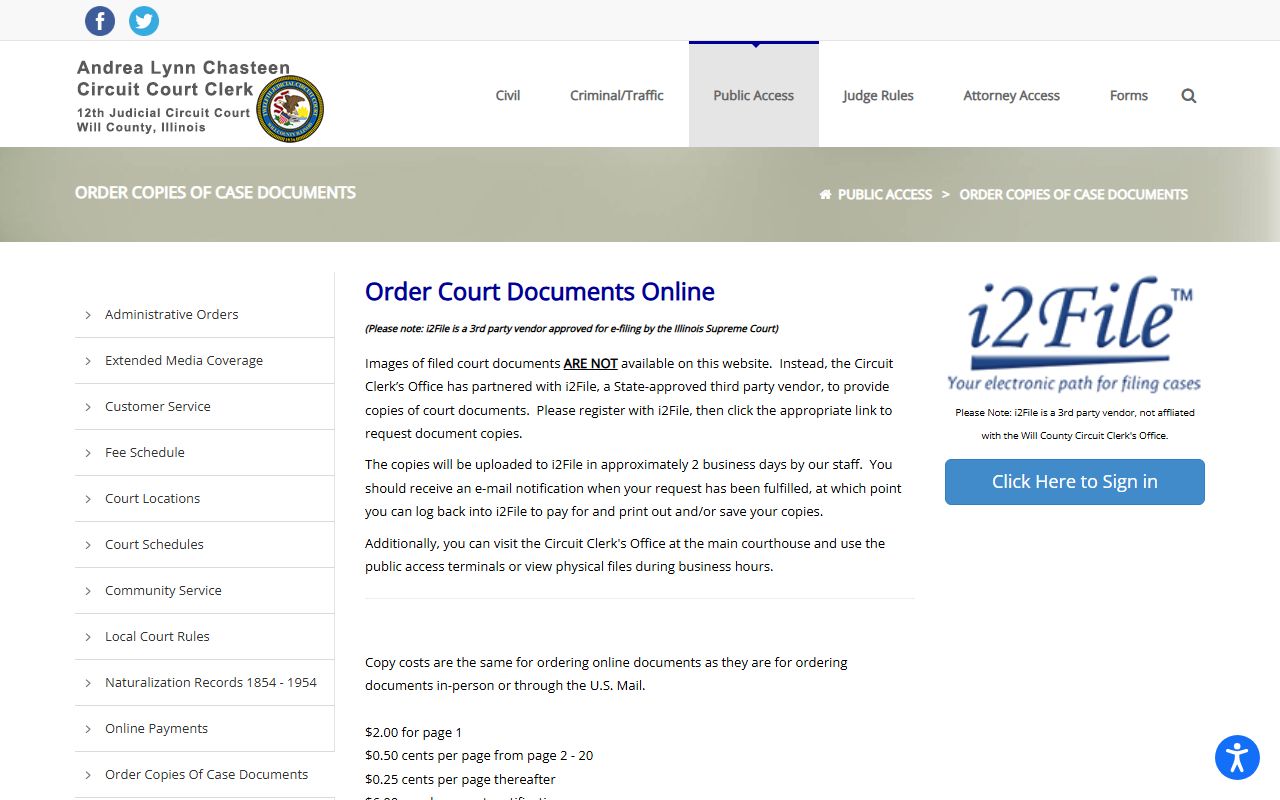 Will County order copies page for family court records