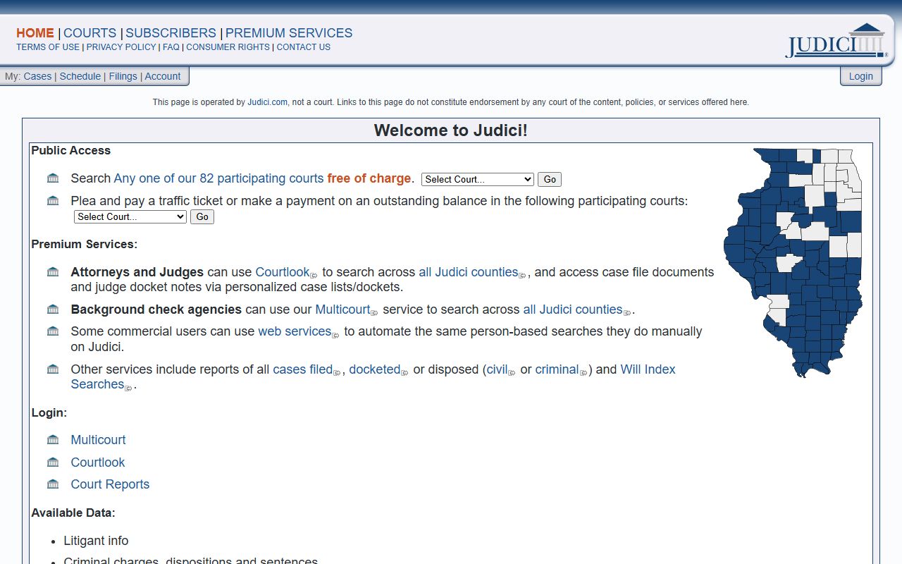 Judici portal for free Illinois family court records search