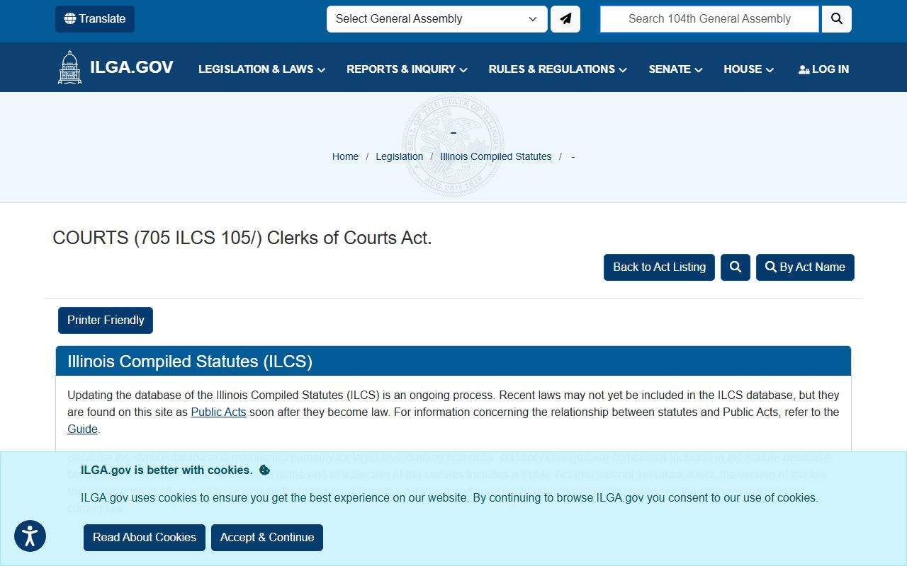 705 ILCS 105 Clerks of Courts Act governing Illinois family court record fees