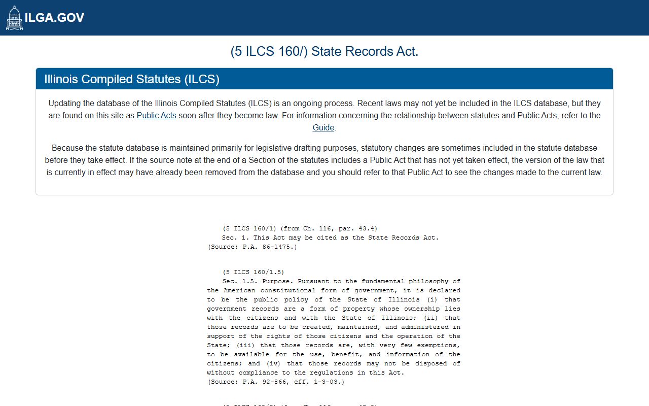 5 ILCS 160 State Records Act for Illinois family court records access