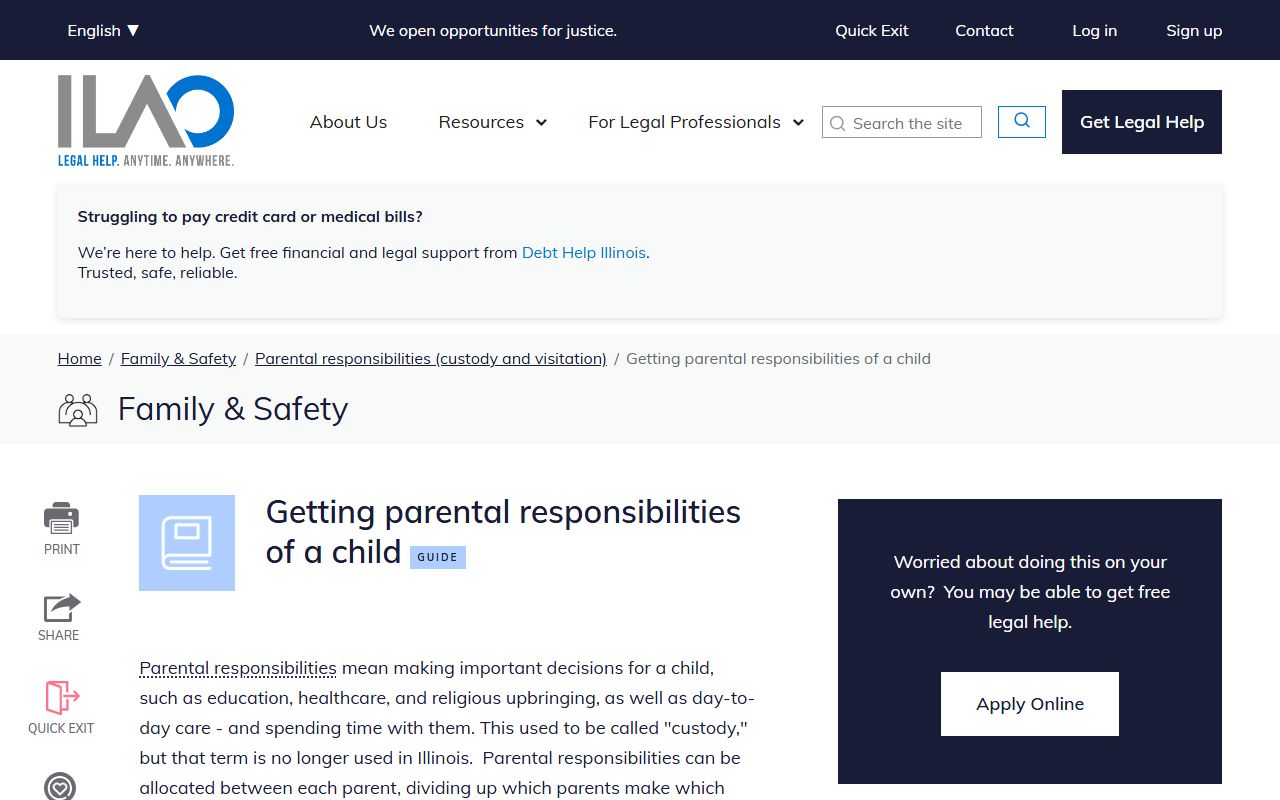 Illinois Legal Aid parental responsibilities and custody records